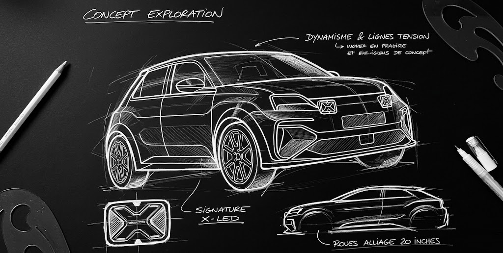 Alpine A290 GTS 2026 - Dessin technique contour blanc